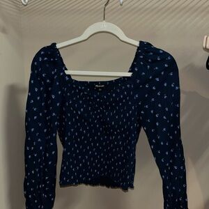 Madewell Navy Blue Floral Blouse